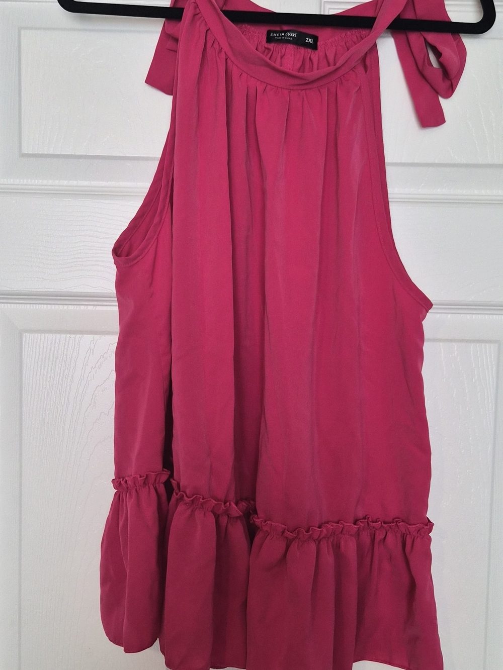 SHEIN Hot Pink Sleeveless Ruffle Hem Tank Top